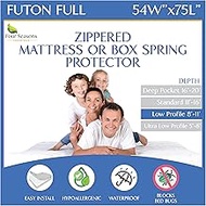 Futon Full Mattress Protector (54" x 75") Waterproof Zippered Encasement Premium White Bed Cover Pro