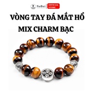 Natural Tiger's Eye Stone Bracelet Mixed with Thai Silver Suitable for Metal, Water, Wood, and Fire 