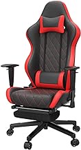 Gaming Chair Massage Office Chair Racing Chair,Swivel High Back Footrest with Headrest Lumbar Support with Lumbar Support Flip Up Arms Headrest PU Leather Executive High Back Computer Chair,Red