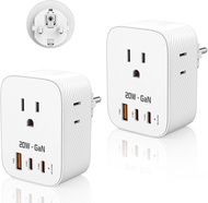 Type E F Plug Adapter2Pack Germany France Travel Charger Plug Adapter with 1 USB+2 USB C Ports and 3