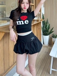 กระโปรงบอลลูน เอวสูง มีซับใน