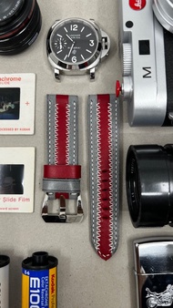 父親節禮物, 灰紅色條子錶帶, 24mm 手工錶帶, Panerai 26mm 錶帶