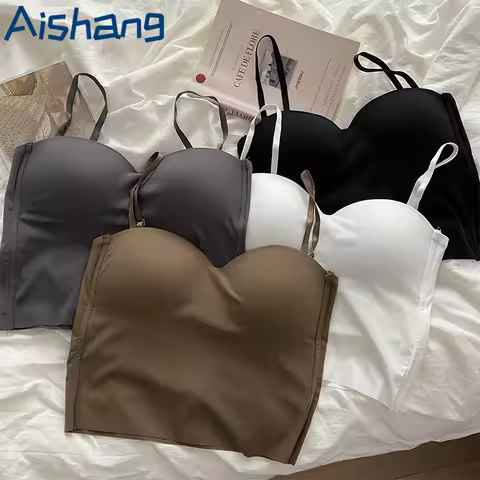 Aishang Ladies Thin Ice Silk Traceless Vest French Back Camisole Integrated Fixed Cup Inside Match O