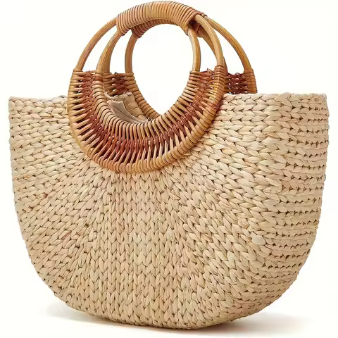 Rattan Bag Handles DIY Woven Bag Accessories Circular Handmade Wicker Purse Handle Replacement For B
