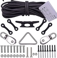 YYST Kayak Anchor Trolley Kit System w/Pulleys Pad Eye Cleats Ring 30 Feet of Rope- Instruction Included