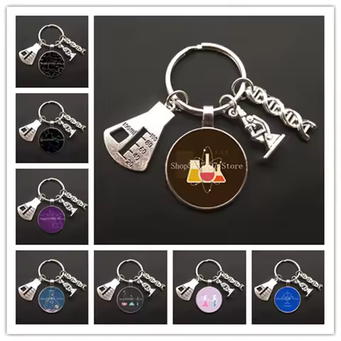 School Chemistry Biology Experiment Molecular Image Keychain Erlenmeyer Flask Chemical Molecular DNA