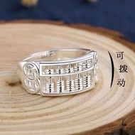 ⭐ S999 pure silver bead movable abacus ring, trendy niche design open ring for men and women. GT9P