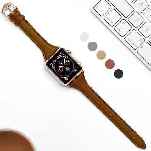 Slim & Thin Leather Bands for Apple Watch 38mm 40mm 41mm Colorful Replacement Wristband Strap for iW