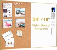 ARCOBIS Cork Board White Board Combo, 24 x 18 Inch Bulletin Board-Gold Frame, Magnetic Dry Erase Boa