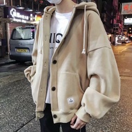 OVERSIZE Loose Hooded Jacket Breasted Autumn Winter Boys Khaki BANG [MJ12]