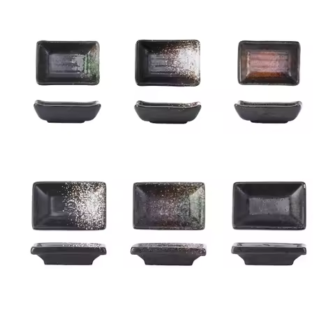 4Pcs Ceramic Rectangle Small Sauce Dish Japanese Style Flavoring Sushi Mustard Plate Soy Sauce Cherr