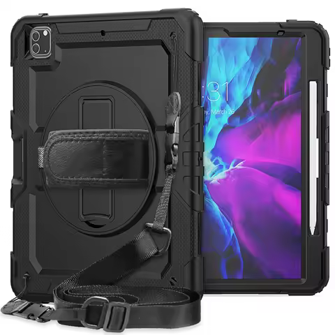 Tough Cover Hand Strap Shoulder Strap 360 Rotatable Kickstand Protective Case for iPad Pro 12.9 2020