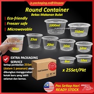 Round Container with Lid 25set Bekas Makanan Bulat 8oz/10oz/12oz/16oz/20oz/25oz/30oz/750ml/1000ml