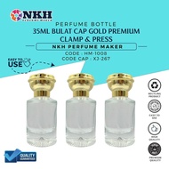 [ 1 PCS ] BOTOL KOSONG MINYAK WANGI 35ML BULAT CAP GOLD PREMIUM CLAMP & PRESS ( HM- 1008/ XJ- 267 )
