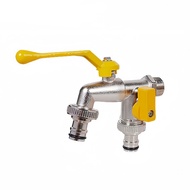 Gardening Double Outlet Zinc Alloy Faucet One In Two Out Double Nipple Aluminum Handle Faucet G0BN