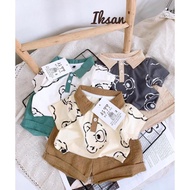 Short-sleeved clothes with bear pattern collar made in Korea brand Iksan.Bebe for boys