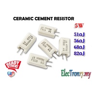 5W 51 Ohm ~ 82 Ohm Ceramic Resistor Wirewound Cement Resistance