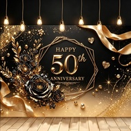 Happy 50th Anniversary Party Banner Photography Backdrop Black Gold Floral 50th Year Wedding Backgro