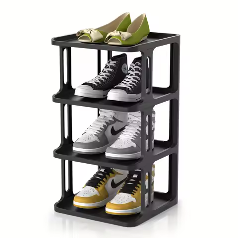 ‌Black 4-Tier Compact Expandable Shoe Rack - Easy Assembly for Small Spaces