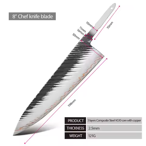 Amber Japanese Chef Knife Blank Blade DIY Damascus Steel VG10 /S35VN Core Kitchen Knives Set Knife B