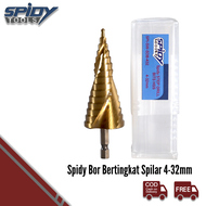 SPIDY Mata Bor HSS Bertingkat Pagoda Kerucut Satuan 4-12mm 4-20mm 4-32mm Plat Besi Baja Stainless Aluminium Siku WF Stenlis Step Drill Titanium Coating