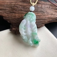 快速出貨 免費開光 天然A貨緬甸玉翡翠招財飛天貔貅項鍊 白底青