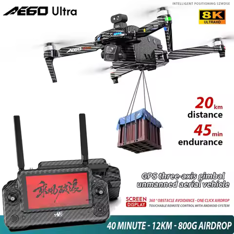AE60 GPS Drone 8K Professional HD Camera Brushless 3-Axis Gimbal 12KM Obstacle Avoidance Large Scree