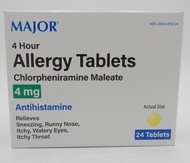 Major Pharmaceuticals Allergy 4 Hour Chlorpheniramine 4mg Tablets, 24 Count Major Pharmaceuticals Al