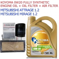 MITSUBISHI ATTRAGE , MITSUBISHI MIRAGE OIL FILTER + AIR FILTER + KOYOMA 0W20 FULLY SYNTHETIC ENGINE 