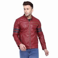 Jaket kulit pria sporty warna merah maroon full kulit domba super