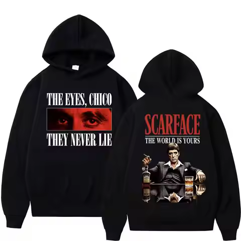 Tony Montana Scarface Vintage Style Hoodie The World Is Yours Men's Hip Hop Harajuku Hoodie Oversize