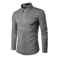 Design 2023 Kurta Lelaki Viral Slant Button Embroidery Men Shirt Long Sleeve Slim Fit Muslim Baju Me