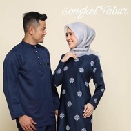Sedondon Set Couple Baju Kurung Moden Songket Tabur Kain Lipat Batik &amp; Baju Melayu Navy Blue