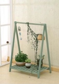 實木折疊花盆花架子（單件ZM004復古綠 鞦韆架（長73CM，寬42CM，高92CM）