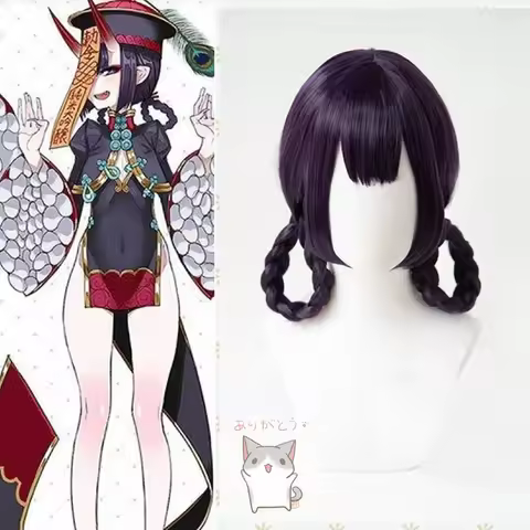 FGO Fate Grand Order Shuten douji Zombie Wig Cheongsam Braids Cosplay Synthetic Purple Hair Cosplay 