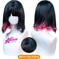 Rambut Palsu OSIAS Ellen Joe Panjang Biru Hitam Bercampur Merah Jambu Rambut Sintetik Tahan Panas