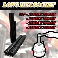 1/2" - 19MM X 150MM / 19MM X 200MM / 21MM X 200MM / 22MM X 200MM EXTRA LONG HEX SOCKET