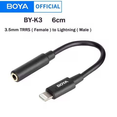 BOYA BY-K3 Audio Adapter Cable 3.5mm TRRS Female to Apple MFi Certified Lightning for iPhone iPad iP
