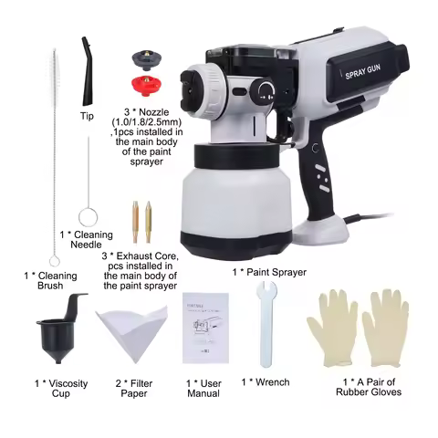 Electric Spray Paint Gun 1200ML 650W With LED Light 3 Replaceable Nozzles 1.0mm 1.8mm 2.5mm for Car 