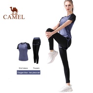 Camel Sports Women S 2 Pcs ชุดโยคะวิ่งเสื้อยืดและกางเกง