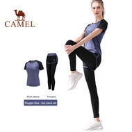 Camel Sports Women 'S 2 Pcs ชุดโยคะวิ่งเสื้อยืดและกางเกง