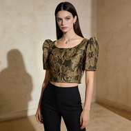 Amyenjoylife Filipiniana Modern Top Round Neck Butterfly Sleeves 3d Floral Print Top For Women Lace