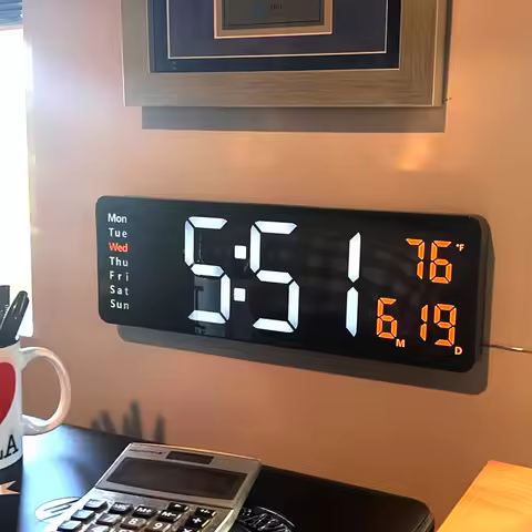 Large Digital Wall Clock with Remote Control 16inch/41cm Electronic Watch with Big LED Screen Dispal