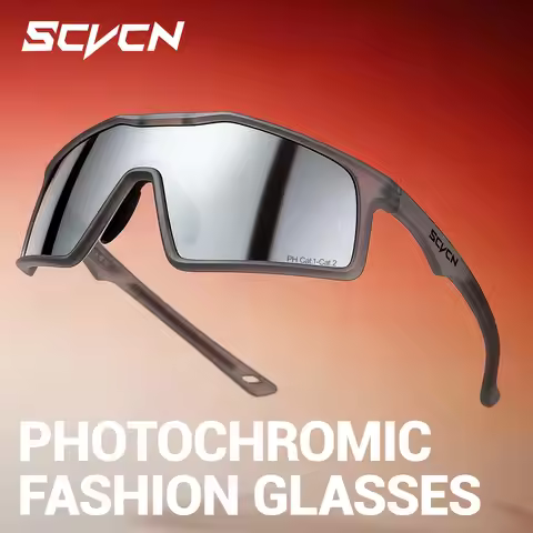 SCVCN New Photochromic Cycling Sunglasses Men Outdoor Sports Eyewear Mountain Bicycle UV400 Glasses 