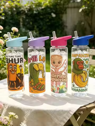 1 Piece 750ml (26 fl oz) Cartoon Printed Straw Cup, Summer Plastic Water Bottle, BPA Free, Portable