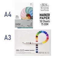 Winsor & Newton MARKER PAPER PAD A3 & A4 size - Acid-free, 75gsm, 50 sheets SMOOTH finish (GERMANY)