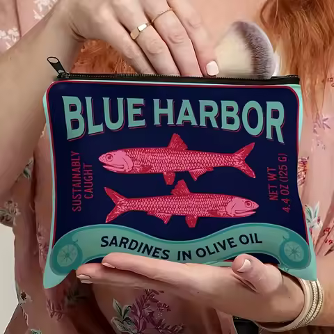 1pc Hot Vintage Sardine Theme Cosmetic Bag Cosmetic Pouch Cosmetic Brush Aesthetic Accessory Storage