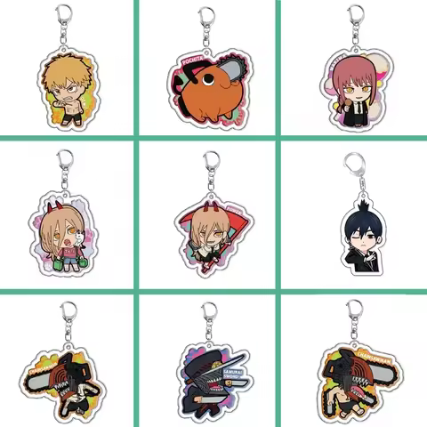 Anime Chainsaw Man Keychain Pochita Makima Cartoon Acrylic Bag Keyring Pendant Cos Accessory