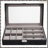 [L W H Y] 2 in 1 Eyeglass Sunglass Storage Box PU Leather 6 Slot Glasses Storage and 3 Slot Watches 