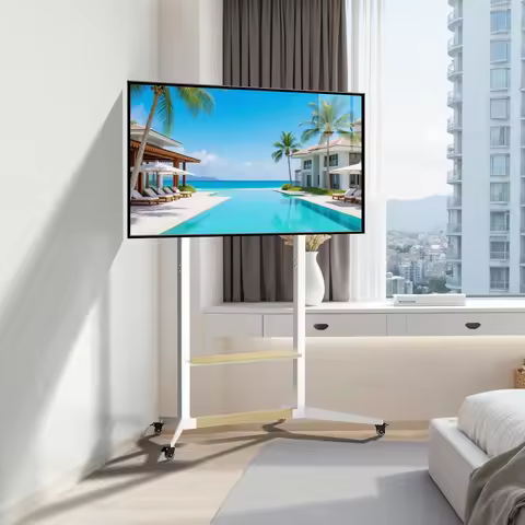 Height Adjustable Rolling TV Stand Mount on Wheels Mobile TV Stand Cart for 40-100 Inches LCD LED